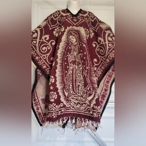 Burgundy and Cream Virgin Mary Poncho